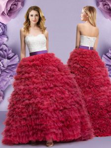 Wine Red 15 Quinceanera Dress Military Ball and Sweet 16 and Quinceanera and For with Lace and Ruffled Layers Sweetheart