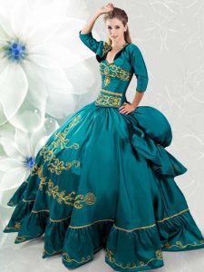 Top Selling Teal Lace Up Sweetheart Beading and Embroidery Sweet 16 Dresses Taffeta Sleeveless