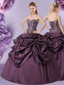 Purple Lace Up Quinceanera Gown Embroidery and Pick Ups Sleeveless Floor Length