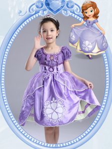 Lavender Flower Girl Dresses for Less Party and Quinceanera and Wedding Party and For with Beading and Pattern and Bowkn