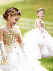 Sumptuous Ruffled A-line Sleeveless White Toddler Flower Girl Dress Brush Train Zipper
