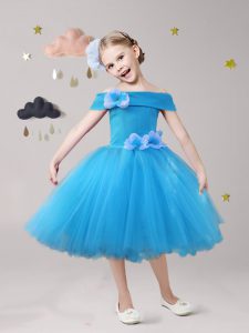 Elegant Blue Toddler Flower Girl Dress Party and Quinceanera and Wedding Party and For with Hand Made Flower Off The Sho