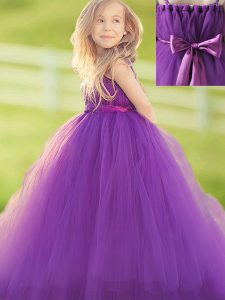 Straps Sleeveless Zipper Flower Girl Dress Eggplant Purple Tulle