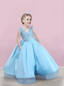 Free and Easy Floor Length A-line Sleeveless Baby Blue Flower Girl Dresses for Less Zipper
