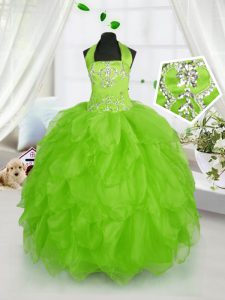 Ball Gowns Pageant Dress Halter Top Organza Sleeveless Floor Length Lace Up