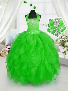 Halter Top Lace Up Appliques and Ruffles Winning Pageant Gowns Sleeveless