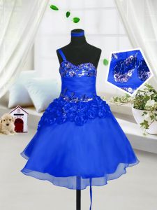 Blue Sweetheart Neckline Beading and Hand Made Flower Flower Girl Dresses for Less Sleeveless Lace Up