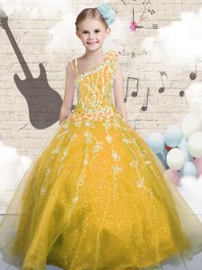 Wonderful Orange Sleeveless Tulle Lace Up Little Girls Pageant Dress for Party and Wedding Party