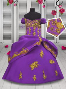 Superior Lilac Straps Lace Up Beading and Appliques Kids Pageant Dress Sleeveless
