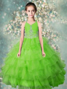 Admirable Halter Top Organza Sleeveless Floor Length Pageant Dress and Beading and Ruffled Layers
