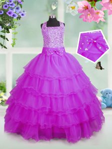 Inexpensive Square Sleeveless Organza Little Girls Pageant Gowns Beading and Ruffled Layers Zipper