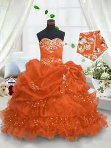Orange Sleeveless Beading and Ruffled Layers and Pick Ups Floor Length Girls Pageant Dresses