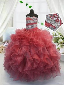 Ball Gowns Pageant Dress Wholesale Coral Red Sweetheart Organza Sleeveless Floor Length Lace Up