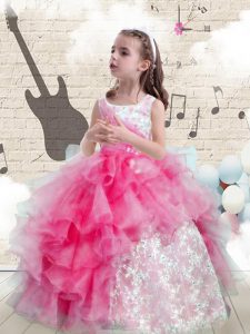 Elegant Scoop Sleeveless Beading and Ruffles Lace Up Kids Pageant Dress