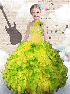 Beauteous Strapless Sleeveless Lace Up Little Girl Pageant Dress Yellow Green Organza