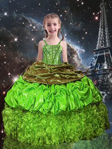 Ball Gowns Organza Spaghetti Straps Sleeveless Beading and Ruffles and Pick Ups Floor Length Lace Up Little Girl Pageant