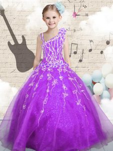 Sleeveless Beading and Appliques and Hand Made Flower Lace Up Pageant Dress