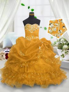 Nice Sweetheart Sleeveless Organza Little Girls Pageant Gowns Beading and Ruffled Layers and Pick Ups Lace Up