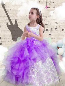 Eggplant Purple Scoop Neckline Beading and Ruffled Layers Girls Pageant Dresses Sleeveless Lace Up