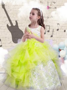Beauteous Scoop Yellow Green Lace Up Evening Gowns Beading and Ruffles Sleeveless Floor Length