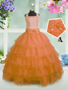 Hot Selling Ruffled Floor Length Ball Gowns Sleeveless Orange Little Girl Pageant Gowns Zipper