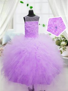 Excellent Scoop Floor Length Zipper Custom Made Pageant Dress Hot Pink for Party and Wedding Party with Ruffles
