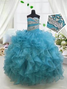 Low Price Organza Sleeveless Floor Length Little Girls Pageant Dress Wholesale and Beading and Ruffles