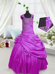 Simple Fuchsia Straps Lace Up Beading and Pick Ups Kids Pageant Dress Sleeveless