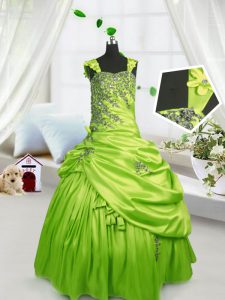 Satin Sleeveless Floor Length Girls Pageant Dresses and Beading and Pick Ups