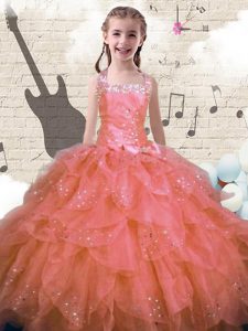 Stylish Organza Halter Top Sleeveless Lace Up Beading and Ruffles Pageant Dress Toddler in Pink