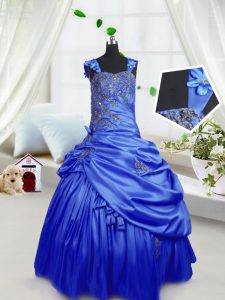 Royal Blue Little Girls Pageant Dress Party and Wedding Party and For with Beading and Pick Ups Straps Sleeveless Lace U
