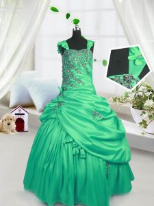 Nice Green Lace Up Straps Beading and Pick Ups Kids Formal Wear Satin Sleeveless