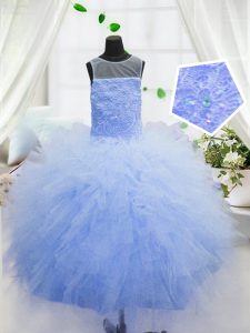 Scoop Sleeveless Zipper Floor Length Beading and Ruffles Pageant Gowns For Girls