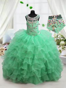 Stunning Apple Green Scoop Neckline Beading and Ruffled Layers Kids Formal Wear Sleeveless Lace Up