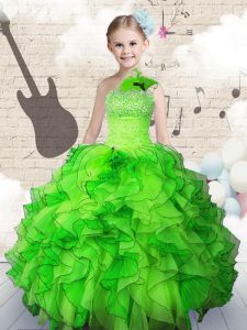 Fashionable Sleeveless Floor Length Beading and Ruffles Lace Up Pageant Dress for Teens with