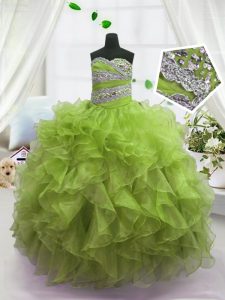 Sleeveless Lace Up Floor Length Beading and Ruffles Pageant Dress for Teens