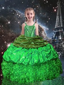 Most Popular Sleeveless Floor Length Beading and Ruffles and Pick Ups Lace Up Kids Pageant Dress with