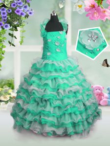 Sleeveless Beading and Appliques and Ruffled Layers Lace Up Girls Pageant Dresses