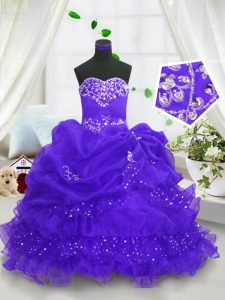 Beading and Ruffled Layers and Pick Ups Kids Pageant Dress Blue Lace Up Sleeveless Floor Length