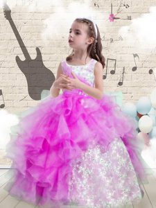 Purple Pageant Dress for Teens Party and Wedding Party and For with Beading and Ruffled Layers Scoop Sleeveless Lace Up
