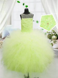 Sweet Yellow Green Scoop Zipper Beading and Appliques Evening Gowns Sleeveless