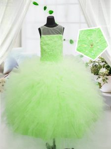 Yellow Green Scoop Neckline Beading and Appliques Pageant Dress Sleeveless Zipper