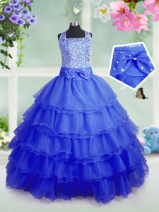 Ruffled Royal Blue Sleeveless Organza Zipper Pageant Dresses for Party and Wedding Party
