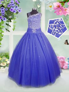 Adorable Tulle Sleeveless Floor Length Kids Pageant Dress and Beading