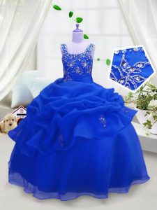 Royal Blue Zipper Little Girl Pageant Dress Beading and Pick Ups Sleeveless Floor Length