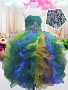 Admirable Multi-color Sleeveless Floor Length Beading and Ruffles Zipper Pageant Gowns For Girls