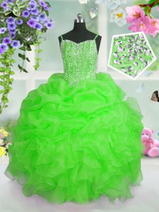 Pick Ups Floor Length Ball Gowns Sleeveless Apple Green Little Girls Pageant Gowns Lace Up