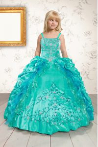 Pick Ups Floor Length Ball Gowns Sleeveless Aqua Blue Little Girls Pageant Dress Wholesale Lace Up