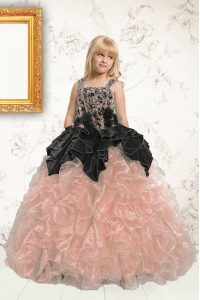 Pick Ups Floor Length Baby Pink Kids Formal Wear Straps Sleeveless Lace Up