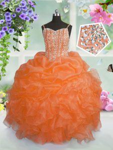 Sleeveless Lace Up Floor Length Beading and Ruffles and Pick Ups Little Girl Pageant Dress